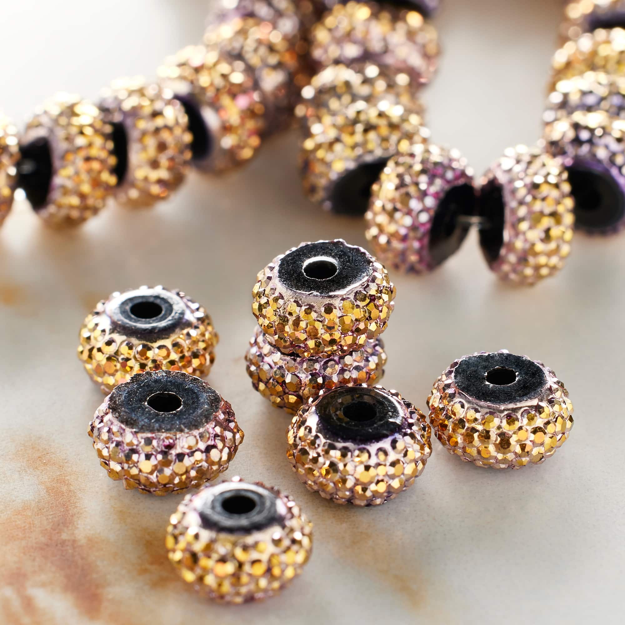 Amber Studded Metal & Resin Rondel Beads, 8mm by Bead Landing™